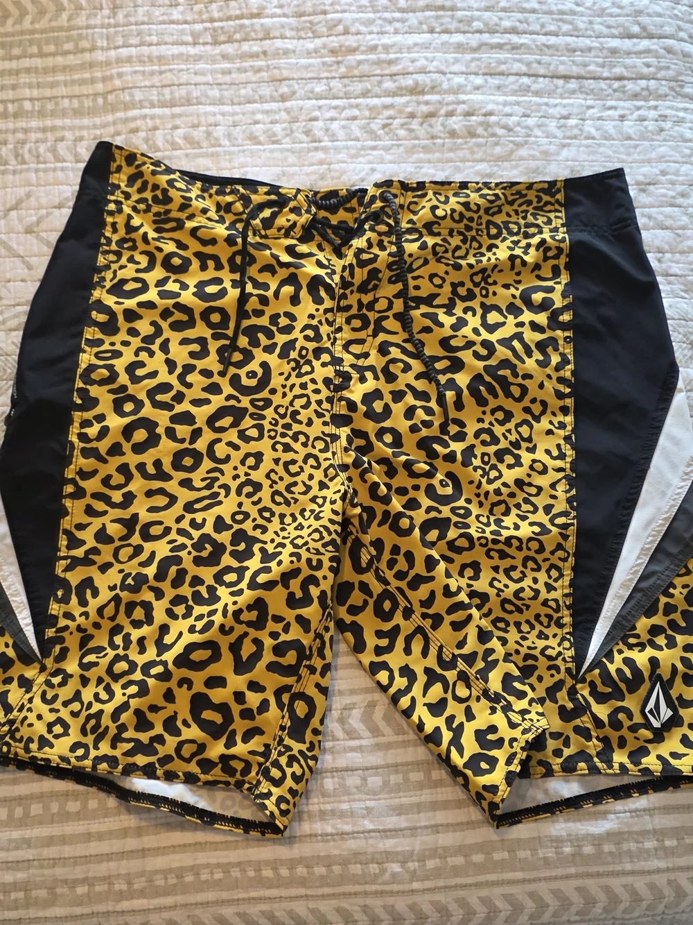 Volcom Men’s Yellow Leopard Print Boardshorts with Black Panels